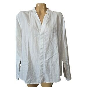Baird McNutt Murano Mens XL Long Sleeve Button Up Shirt Linen Cotton Blend White